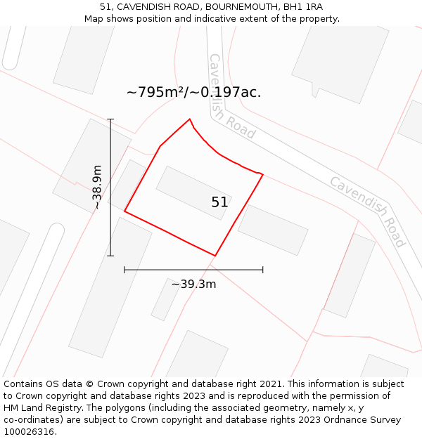 51, CAVENDISH ROAD, BOURNEMOUTH, BH1 1RA: Plot and title map
