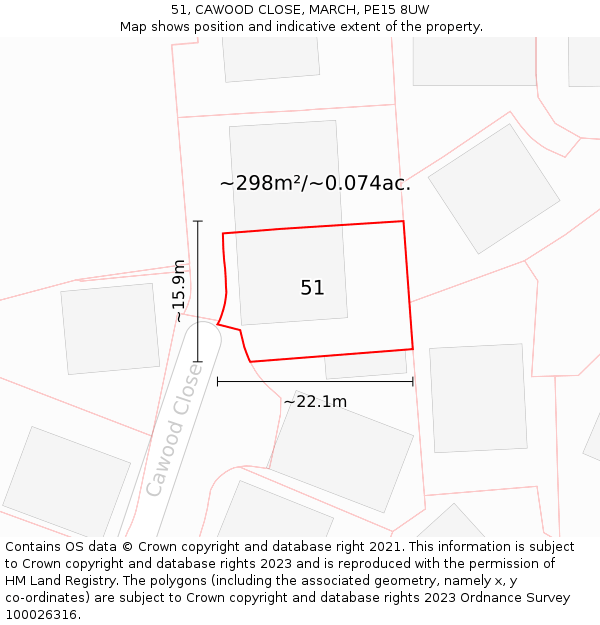 51, CAWOOD CLOSE, MARCH, PE15 8UW: Plot and title map