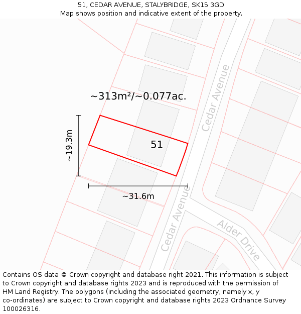 51, CEDAR AVENUE, STALYBRIDGE, SK15 3GD: Plot and title map