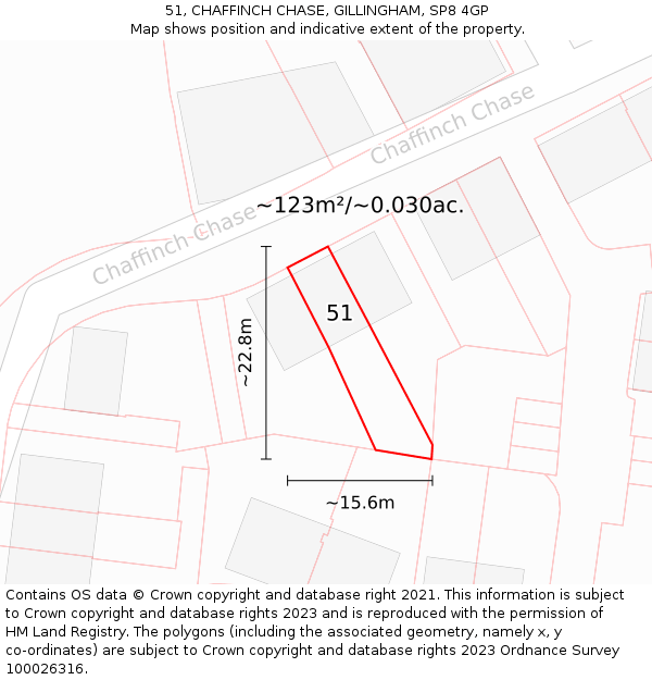 51, CHAFFINCH CHASE, GILLINGHAM, SP8 4GP: Plot and title map