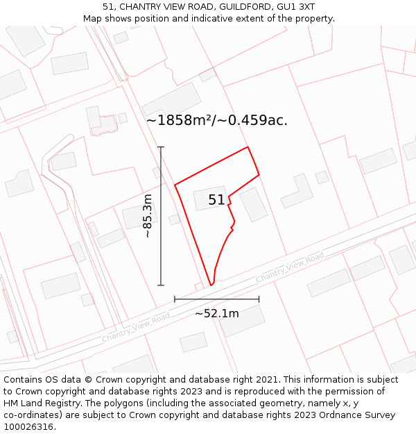 51, CHANTRY VIEW ROAD, GUILDFORD, GU1 3XT: Plot and title map