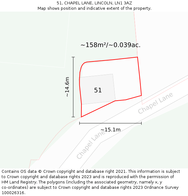 51, CHAPEL LANE, LINCOLN, LN1 3AZ: Plot and title map