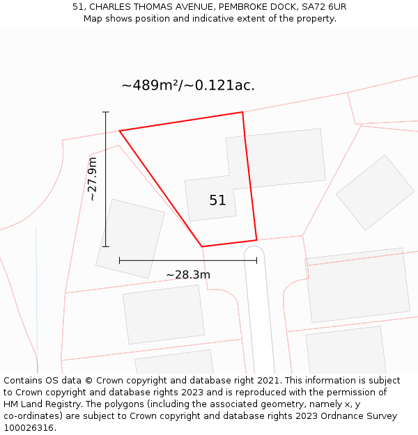 51, CHARLES THOMAS AVENUE, PEMBROKE DOCK, SA72 6UR: Plot and title map