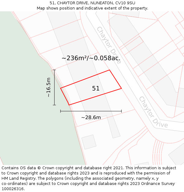 51, CHAYTOR DRIVE, NUNEATON, CV10 9SU: Plot and title map