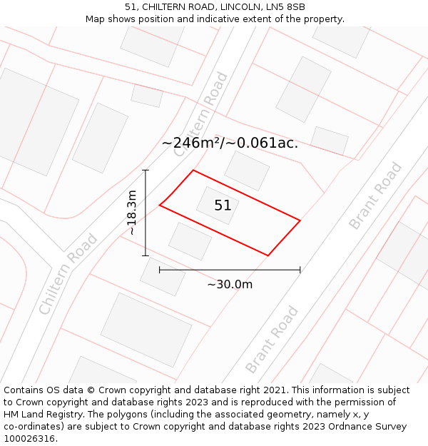 51, CHILTERN ROAD, LINCOLN, LN5 8SB: Plot and title map