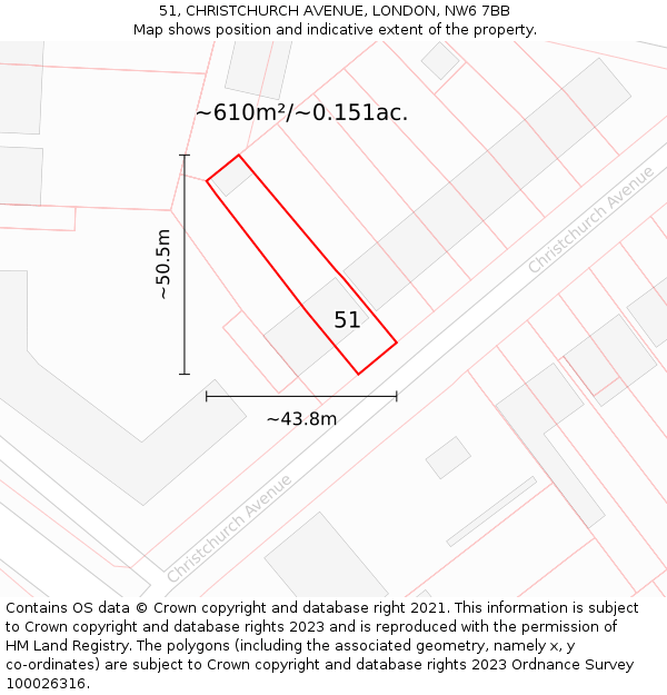 51, CHRISTCHURCH AVENUE, LONDON, NW6 7BB: Plot and title map