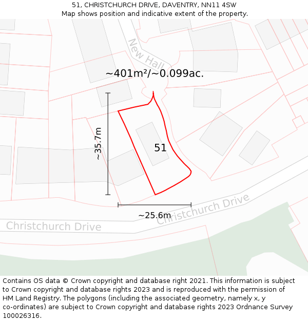 51, CHRISTCHURCH DRIVE, DAVENTRY, NN11 4SW: Plot and title map