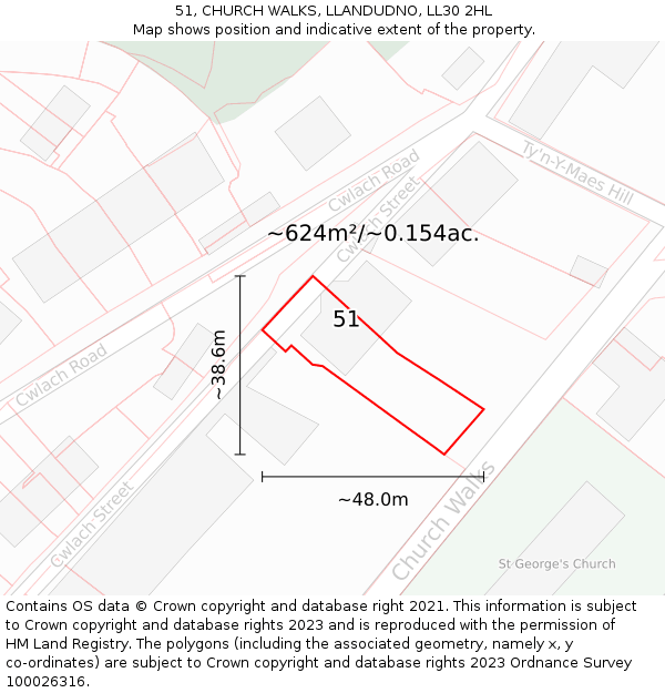 51, CHURCH WALKS, LLANDUDNO, LL30 2HL: Plot and title map