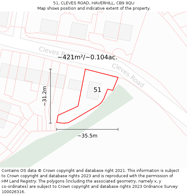 51, CLEVES ROAD, HAVERHILL, CB9 9QU: Plot and title map