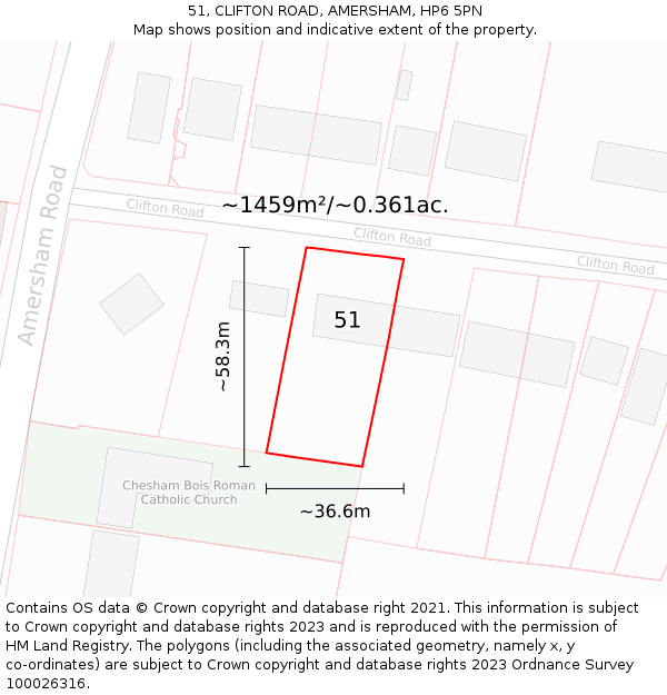 51, CLIFTON ROAD, AMERSHAM, HP6 5PN: Plot and title map