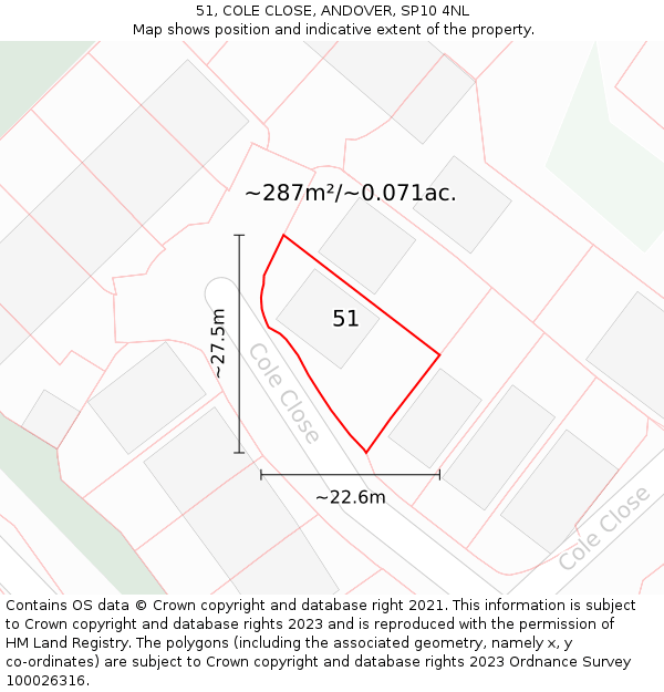 51, COLE CLOSE, ANDOVER, SP10 4NL: Plot and title map