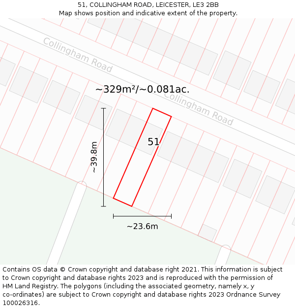 51, COLLINGHAM ROAD, LEICESTER, LE3 2BB: Plot and title map