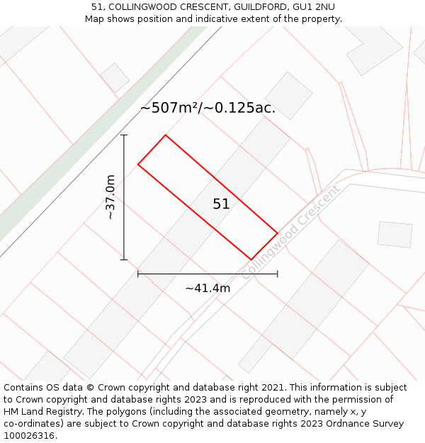 51, COLLINGWOOD CRESCENT, GUILDFORD, GU1 2NU: Plot and title map