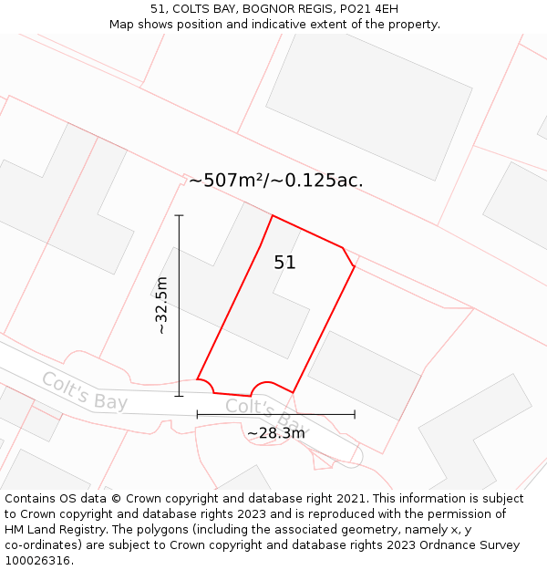 51, COLTS BAY, BOGNOR REGIS, PO21 4EH: Plot and title map