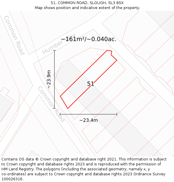 51, COMMON ROAD, SLOUGH, SL3 8SX: Plot and title map