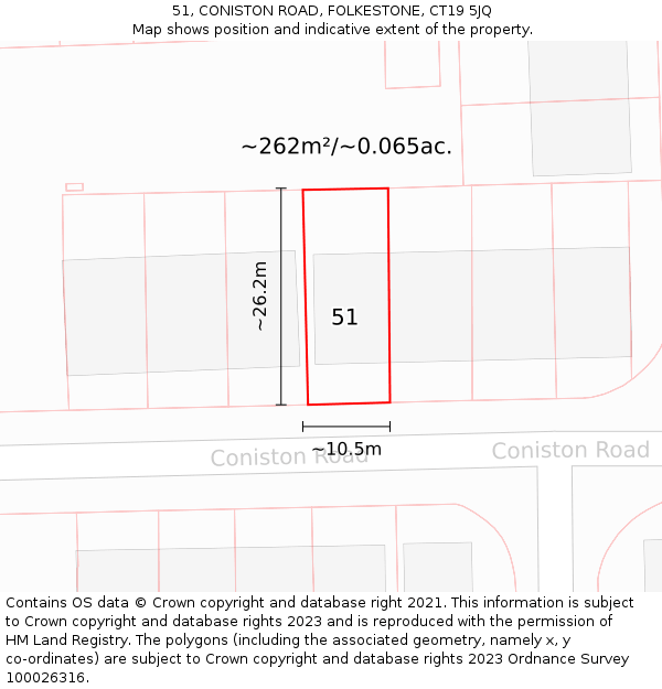 51, CONISTON ROAD, FOLKESTONE, CT19 5JQ: Plot and title map