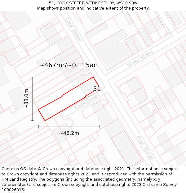 51, COOK STREET, WEDNESBURY, WS10 9RW: Plot and title map