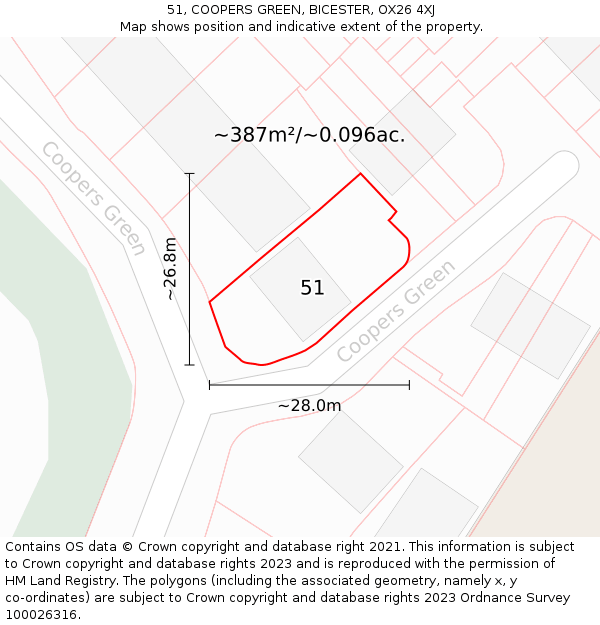 51, COOPERS GREEN, BICESTER, OX26 4XJ: Plot and title map