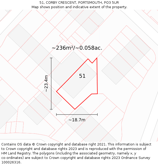 51, CORBY CRESCENT, PORTSMOUTH, PO3 5UR: Plot and title map
