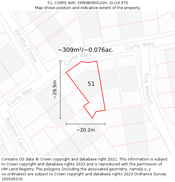 51, CORFE WAY, FARNBOROUGH, GU14 6TS: Plot and title map