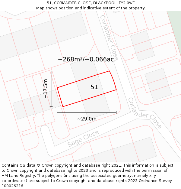 51, CORIANDER CLOSE, BLACKPOOL, FY2 0WE: Plot and title map