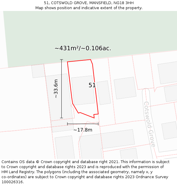 51, COTSWOLD GROVE, MANSFIELD, NG18 3HH: Plot and title map