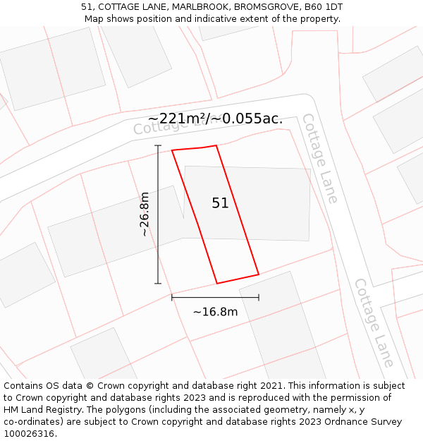 51, COTTAGE LANE, MARLBROOK, BROMSGROVE, B60 1DT: Plot and title map