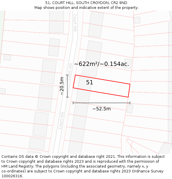51, COURT HILL, SOUTH CROYDON, CR2 9ND: Plot and title map