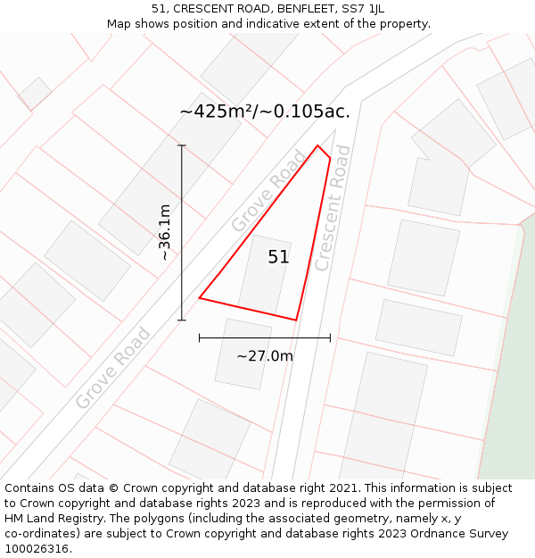 51, CRESCENT ROAD, BENFLEET, SS7 1JL: Plot and title map