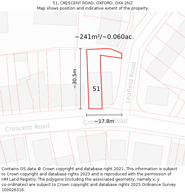 51, CRESCENT ROAD, OXFORD, OX4 2NZ: Plot and title map