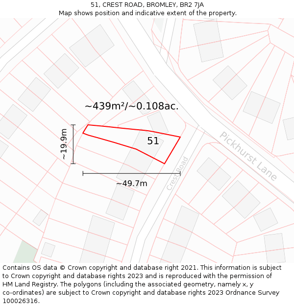 51, CREST ROAD, BROMLEY, BR2 7JA: Plot and title map
