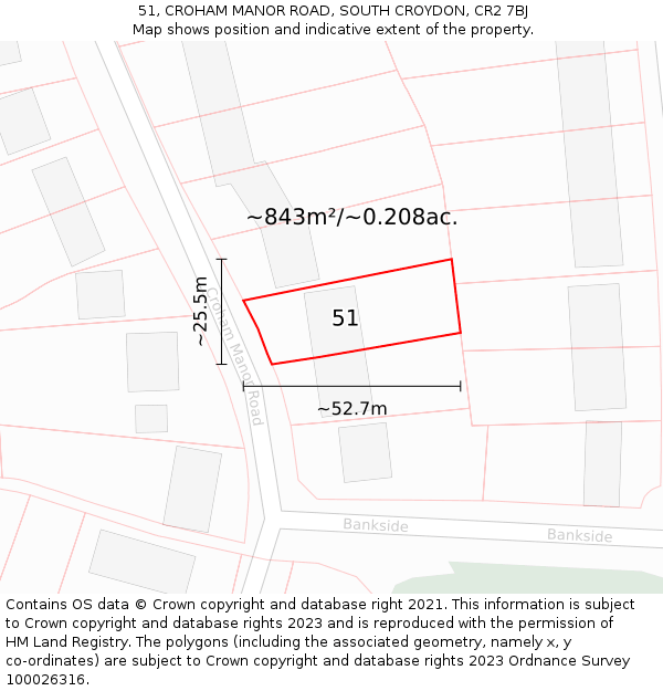 51, CROHAM MANOR ROAD, SOUTH CROYDON, CR2 7BJ: Plot and title map