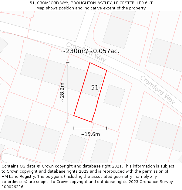 51, CROMFORD WAY, BROUGHTON ASTLEY, LEICESTER, LE9 6UT: Plot and title map