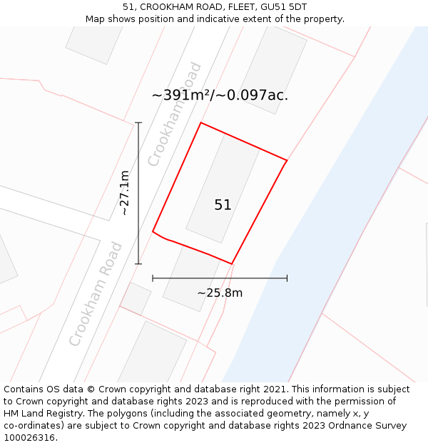 51, CROOKHAM ROAD, FLEET, GU51 5DT: Plot and title map