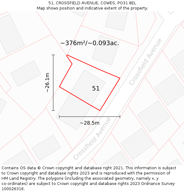 51, CROSSFIELD AVENUE, COWES, PO31 8EL: Plot and title map