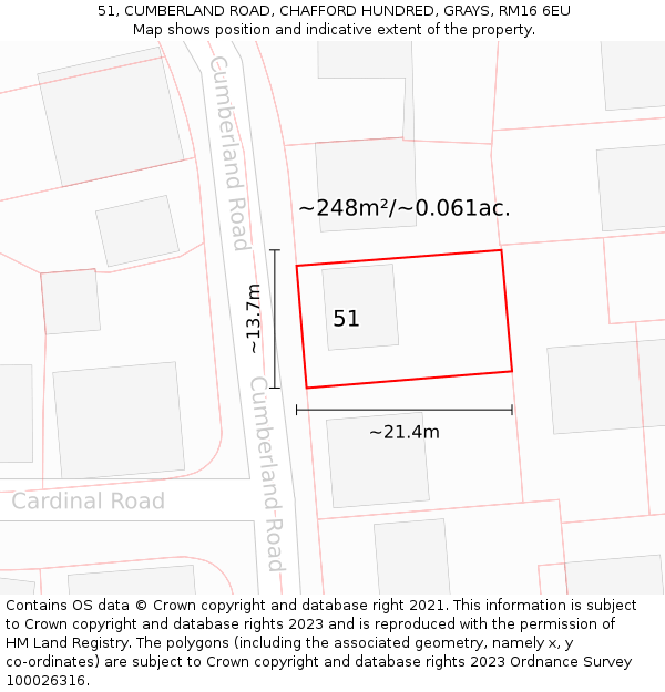 51, CUMBERLAND ROAD, CHAFFORD HUNDRED, GRAYS, RM16 6EU: Plot and title map