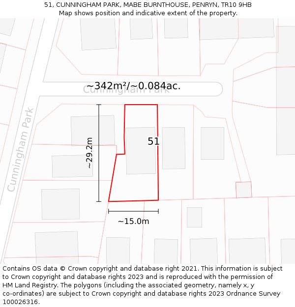 51, CUNNINGHAM PARK, MABE BURNTHOUSE, PENRYN, TR10 9HB: Plot and title map