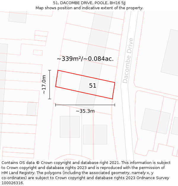 51, DACOMBE DRIVE, POOLE, BH16 5JJ: Plot and title map