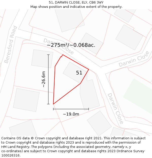 51, DARWIN CLOSE, ELY, CB6 3WY: Plot and title map