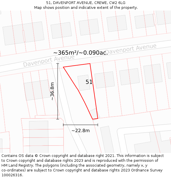 51, DAVENPORT AVENUE, CREWE, CW2 6LG: Plot and title map