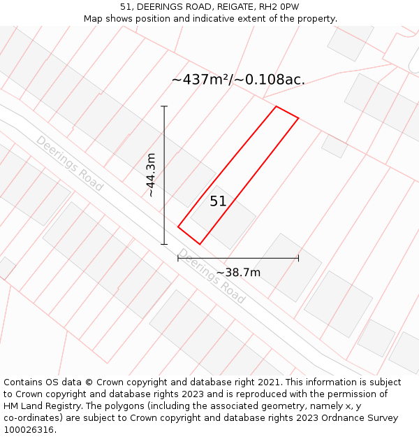 51, DEERINGS ROAD, REIGATE, RH2 0PW: Plot and title map