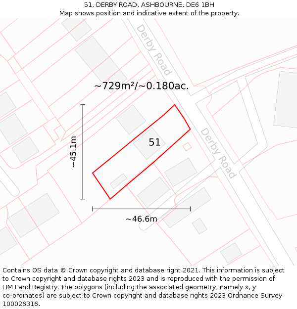 51, DERBY ROAD, ASHBOURNE, DE6 1BH: Plot and title map