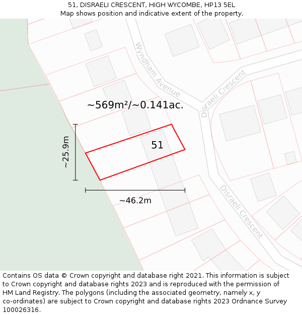 51, DISRAELI CRESCENT, HIGH WYCOMBE, HP13 5EL: Plot and title map