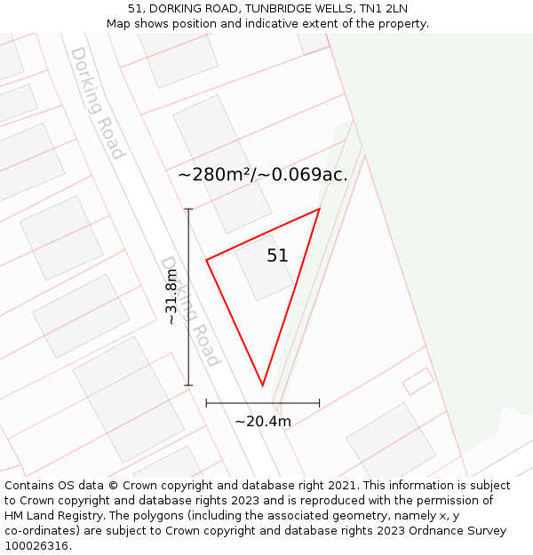 51, DORKING ROAD, TUNBRIDGE WELLS, TN1 2LN: Plot and title map