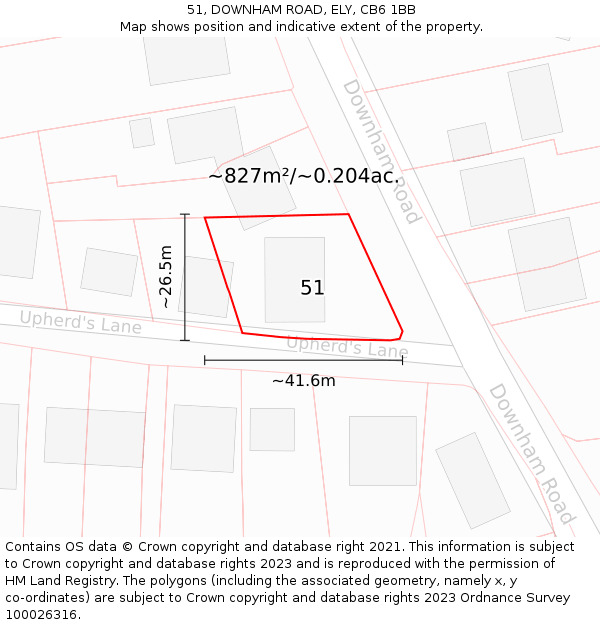 51, DOWNHAM ROAD, ELY, CB6 1BB: Plot and title map