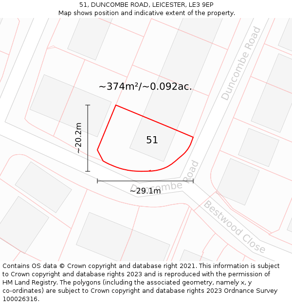 51, DUNCOMBE ROAD, LEICESTER, LE3 9EP: Plot and title map