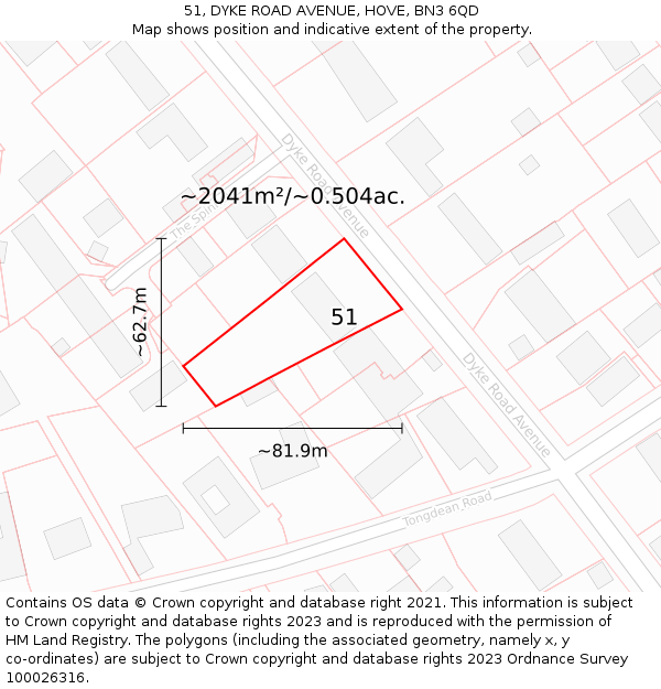 51, DYKE ROAD AVENUE, HOVE, BN3 6QD: Plot and title map
