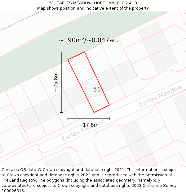 51, EARLES MEADOW, HORSHAM, RH12 4HR: Plot and title map