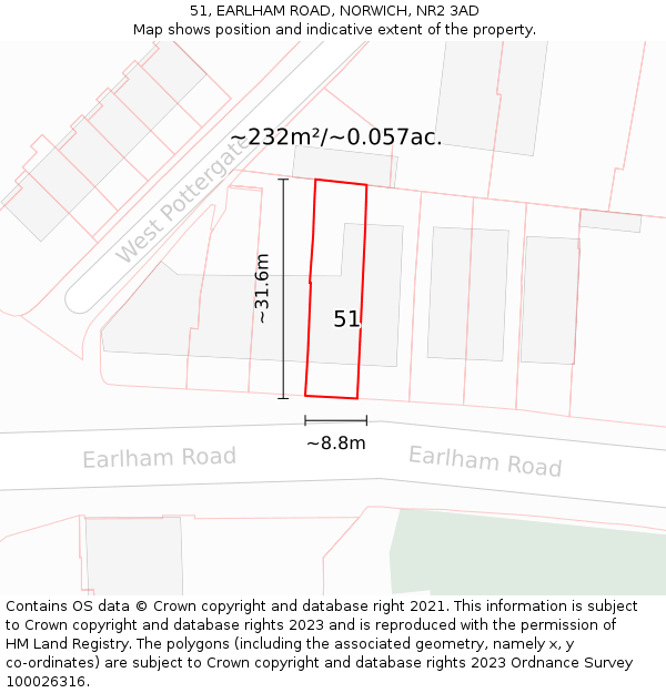 51, EARLHAM ROAD, NORWICH, NR2 3AD: Plot and title map