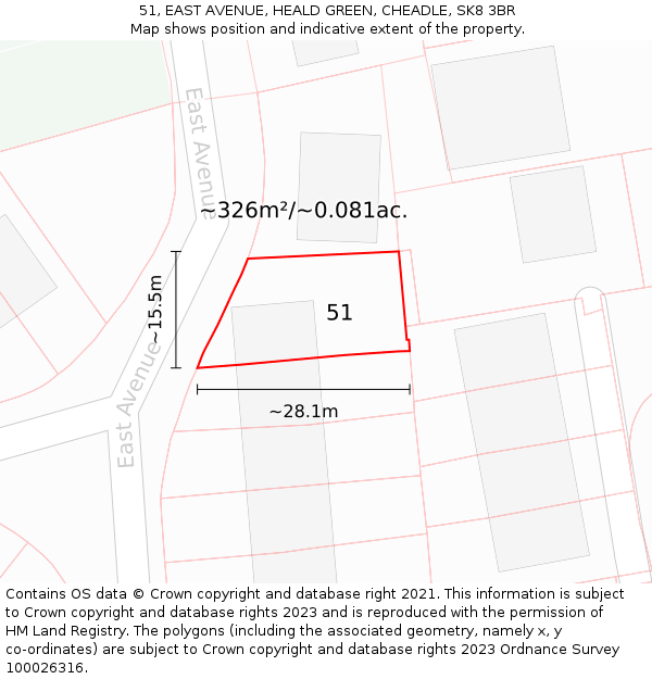 51, EAST AVENUE, HEALD GREEN, CHEADLE, SK8 3BR: Plot and title map